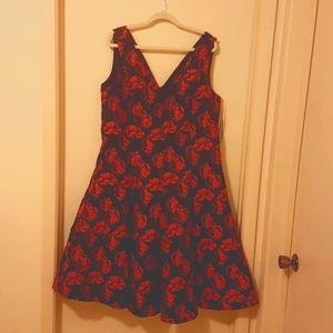 Romantic red & navy floral party dress